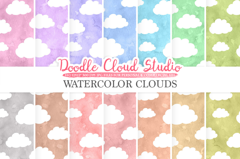watercolor-cartoon-clouds-digital-paper-cloud-pattern-pastel-watercolor-background-instant-download-for-personal-and-commercial-use