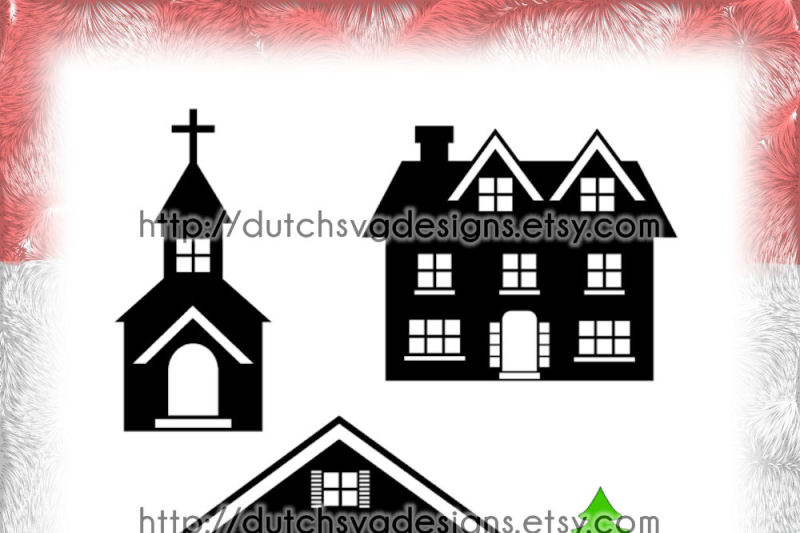Cutting file houses, church and christmas tree, in Jpg Png SVG EPS DXF