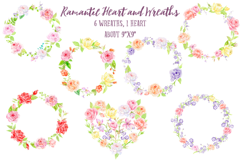 watercolor-rose-wreath-and-heart