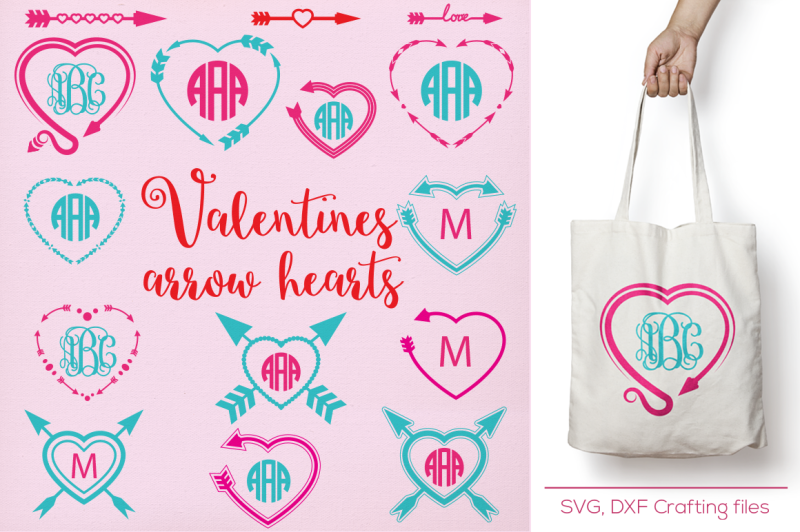 arrow-hearts-designs-monogram-frames-svg-cutting-file-svg-dxf-arrows-hearts-cricut-design-space-silhouette-studio-valentine-hearts