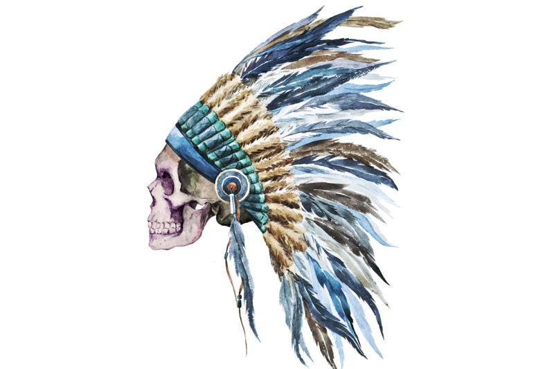 watercolor-native-skull-vector-psd