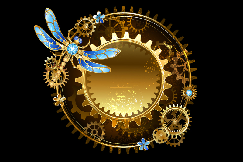 banner-with-a-dragonfly-steampunk