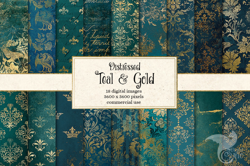distressed-teal-and-gold-digital-paper