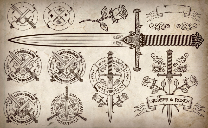 dagger-and-rose-vintage-logos