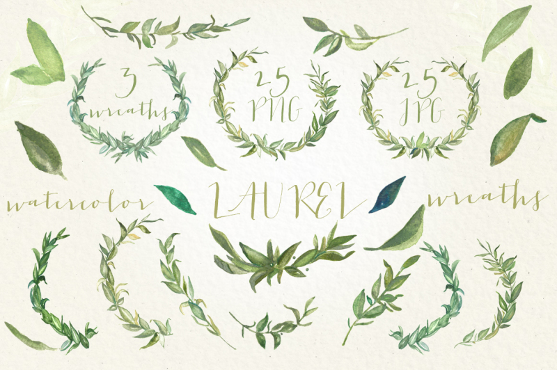laurel-wreaths-and-leavs-watercolor