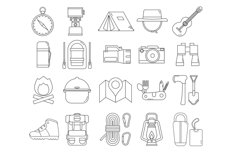 hiking-and-camping-thin-line-icons