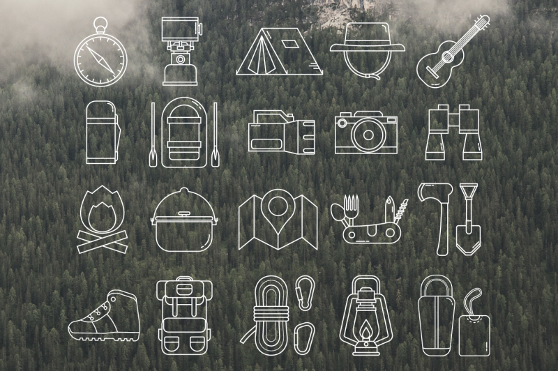 hiking-and-camping-thin-line-icons