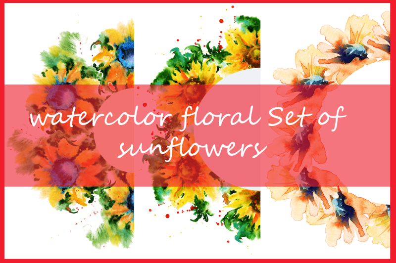 watercolor-floral-set-of-sunflowers