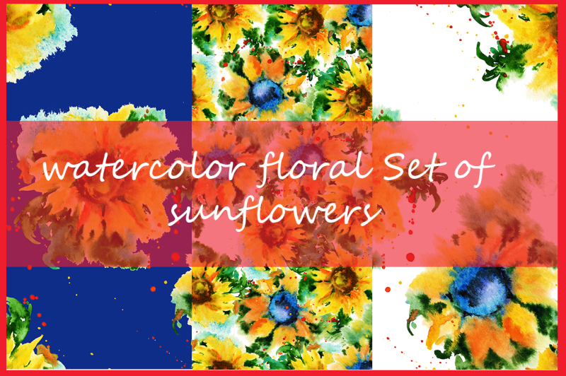 watercolor-floral-set-of-sunflowers