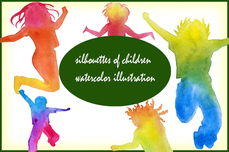 silhouettes-of-children-watercolor