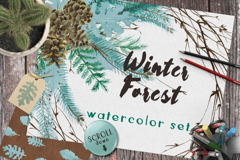winter-forest-waterclolor-set
