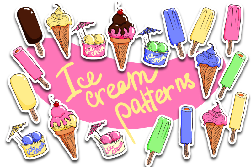 6-cartoon-ice-cream-patterns-set