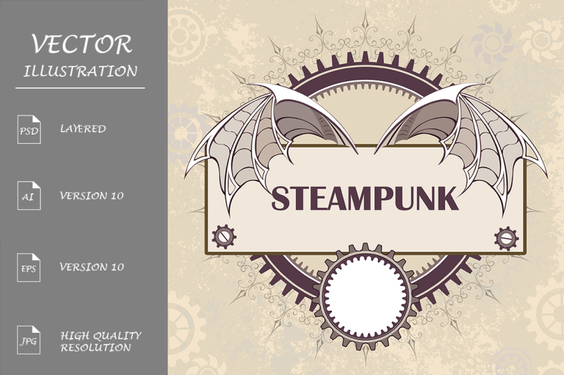 banner-with-a-mechanical-dragon-wings-steampunk