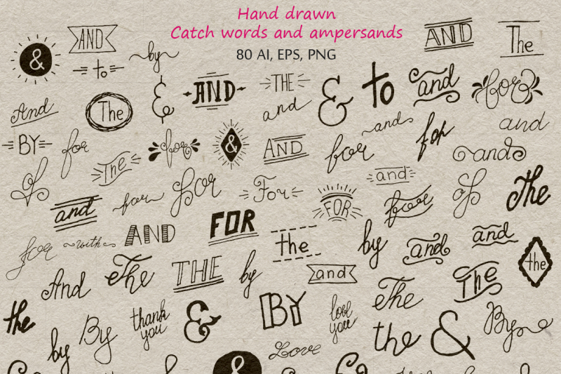 80-doodle-vector-elements-clipart-with-catchwords-and-ampersands-graphic-design-elements