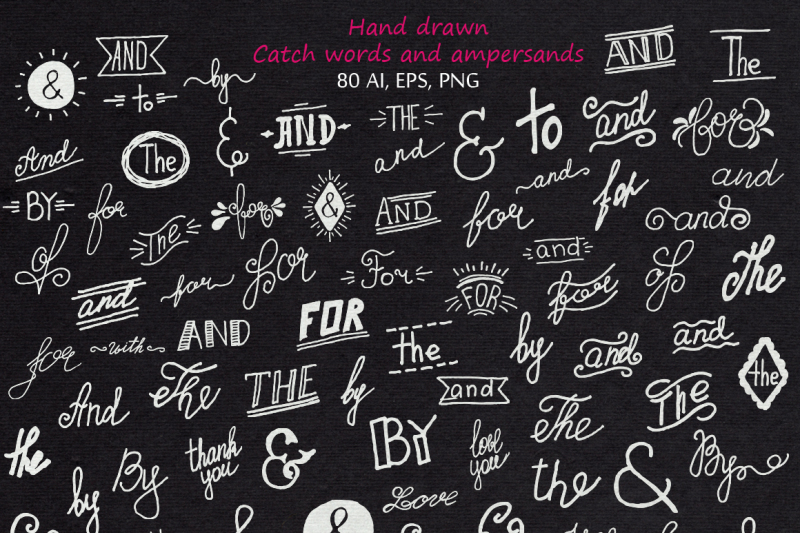80-doodle-vector-elements-clipart-with-catchwords-and-ampersands-graphic-design-elements