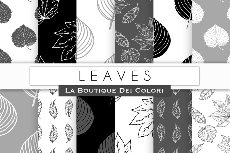 black-and-white-leaves-digital-papers