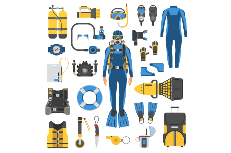 scuba-diving-elements-and-gear-set