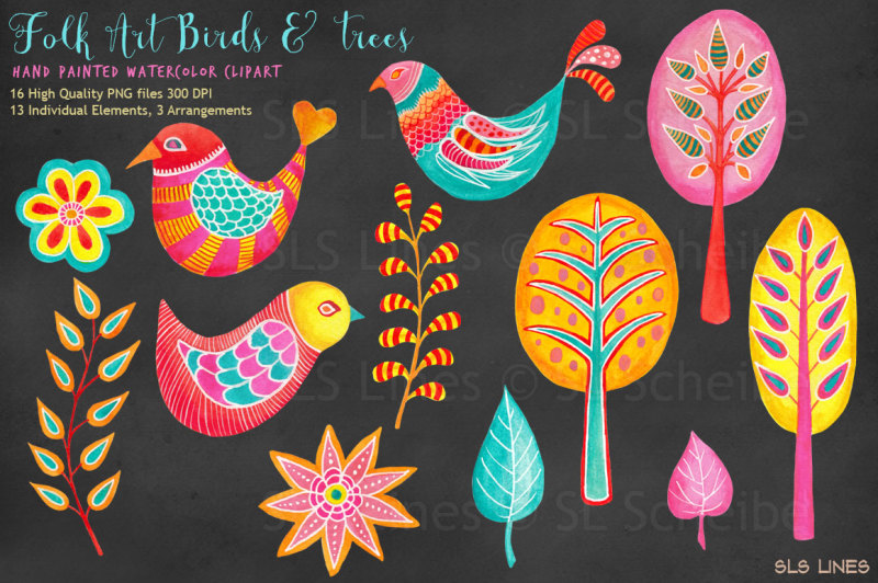 Download Whimsical Birds & Trees Clipart By SLS Lines ...