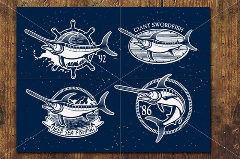vintage-swordfish-fishing-emblems