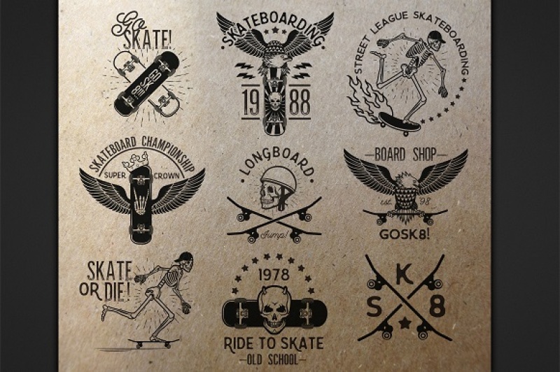 set-of-skateboarding-labels