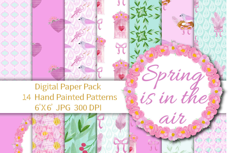 spring-love-watercolor-digital-paper