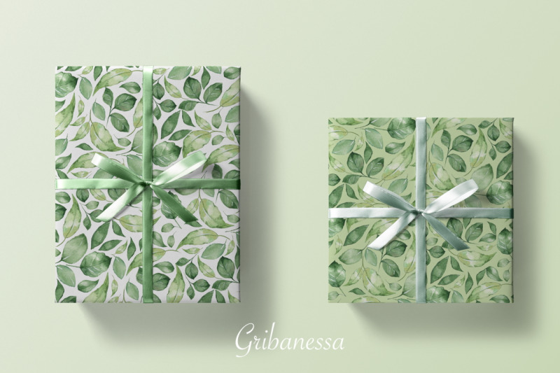 green-leaves-watercolor-patterns