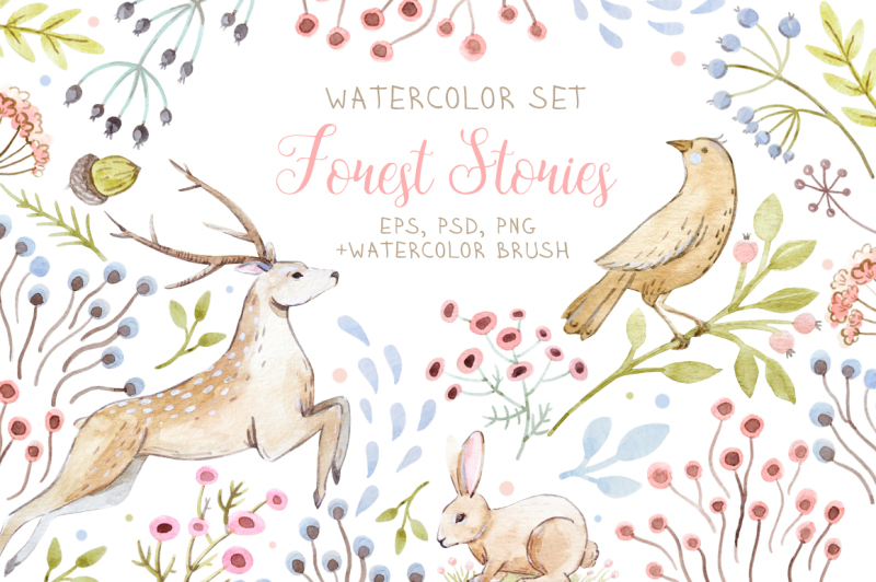 watercolor-set-forest-stories-vector-psd-png-brushes