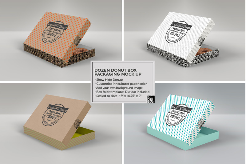 Download Dozen Donut Box Packaging Mock Up By INC Design Studio | TheHungryJPEG.com
