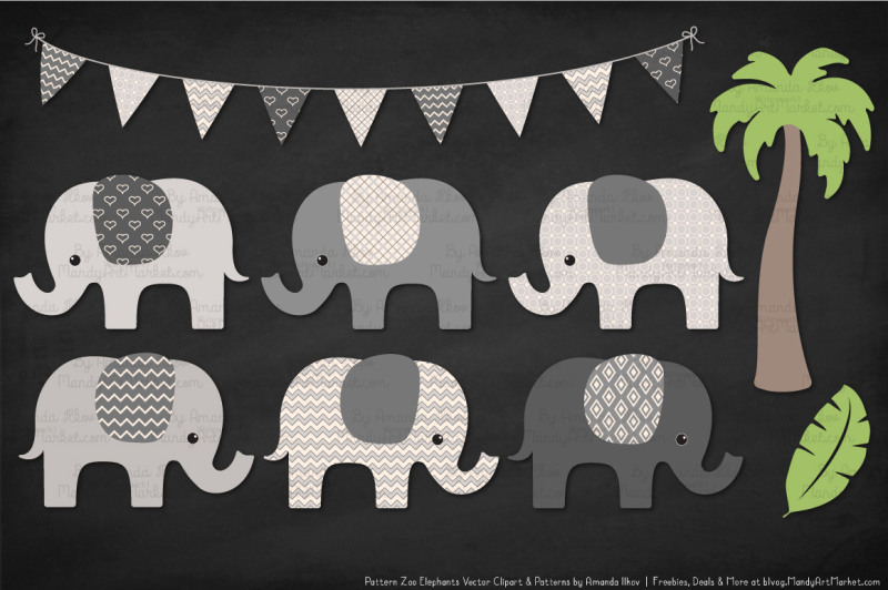 pattern-zoo-vector-elephants-clipart-and-digital-papers-in-grey