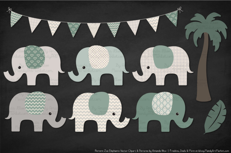 pattern-zoo-vector-elephants-clipart-and-digital-papers-in-hemlock