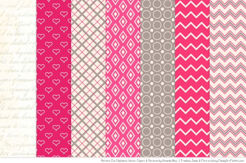 pattern-zoo-vector-elephants-clipart-and-digital-papers-in-hot-pink