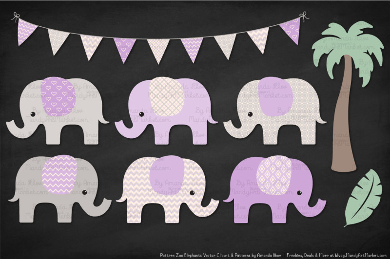 pattern-zoo-vector-elephants-clipart-and-digital-papers-in-lavender