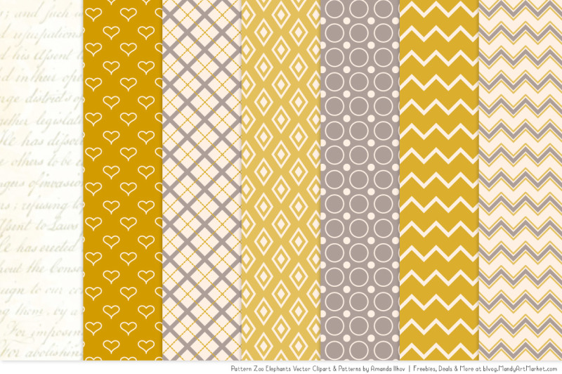 pattern-zoo-vector-elephants-clipart-and-digital-papers-in-mustard