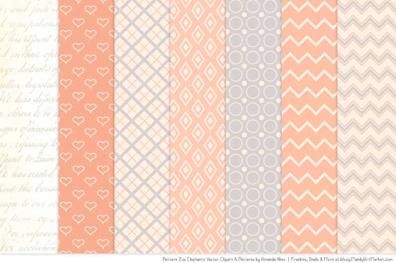 pattern-zoo-vector-elephants-clipart-and-digital-papers-in-peach