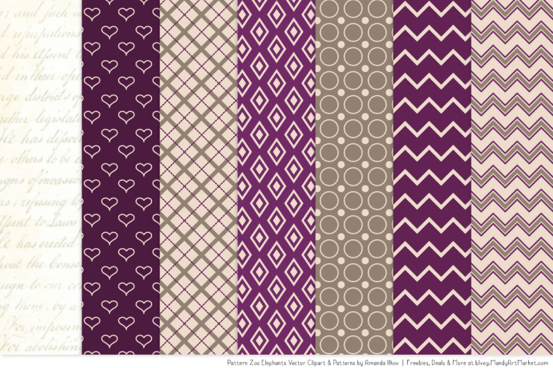 pattern-zoo-vector-elephants-clipart-and-digital-papers-in-plum