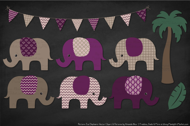 pattern-zoo-vector-elephants-clipart-and-digital-papers-in-plum