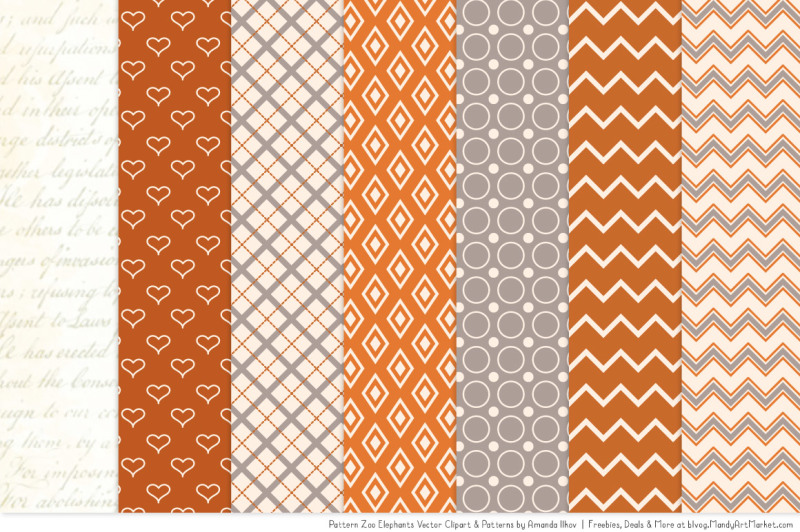 pattern-zoo-vector-elephants-clipart-and-digital-papers-in-pumpkin