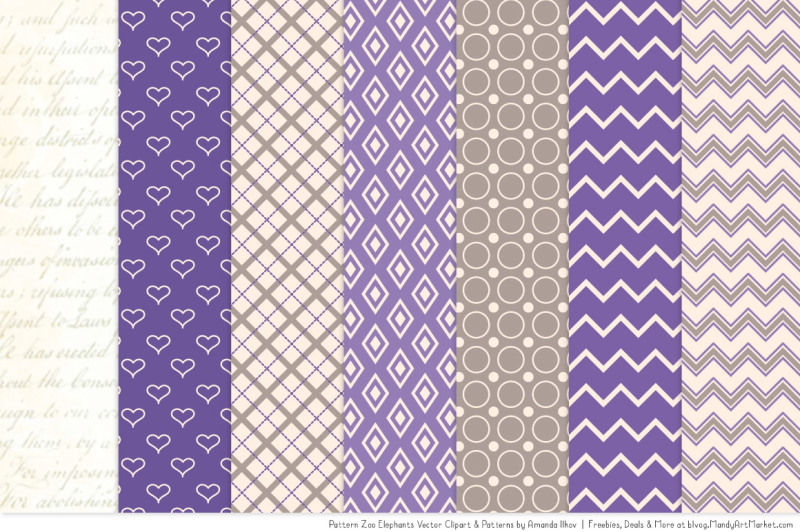 pattern-zoo-vector-elephants-clipart-and-digital-papers-in-purple