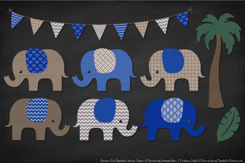 pattern-zoo-vector-elephants-clipart-and-digital-papers-in-royal-blue
