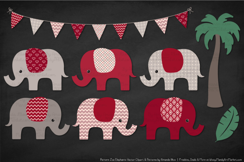pattern-zoo-vector-elephants-clipart-and-digital-papers-in-ruby