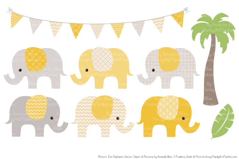 pattern-zoo-vector-elephants-clipart-and-digital-papers-in-sunshine