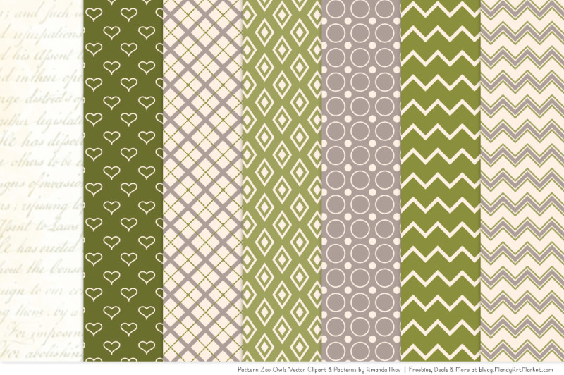 pattern-zoo-vector-owls-clipart-and-digital-papers-in-avocado