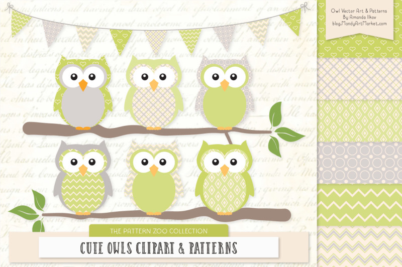 pattern-zoo-vector-owls-clipart-and-digital-papers-in-bamboo