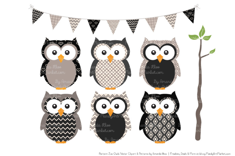 pattern-zoo-vector-owls-clipart-and-digital-papers-in-black