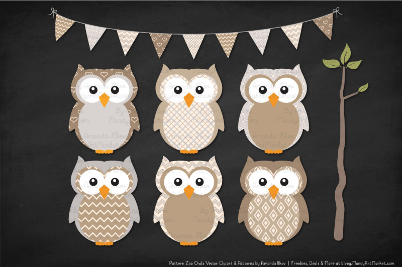pattern-zoo-vector-owls-clipart-and-digital-papers-in-champagne