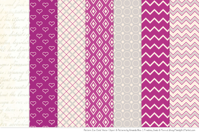 pattern-zoo-vector-owls-clipart-and-digital-papers-in-fuchsia