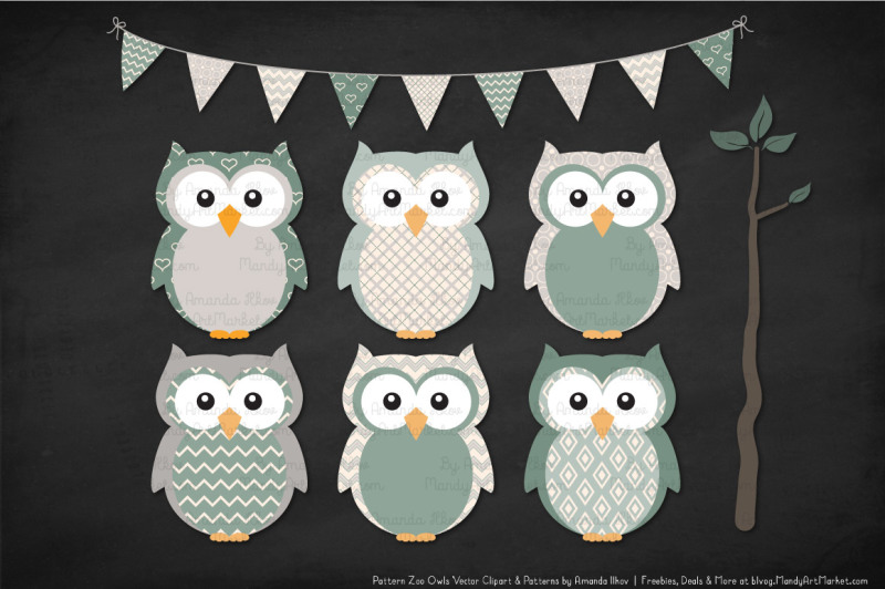 pattern-zoo-vector-owls-clipart-and-digital-papers-in-hemlock