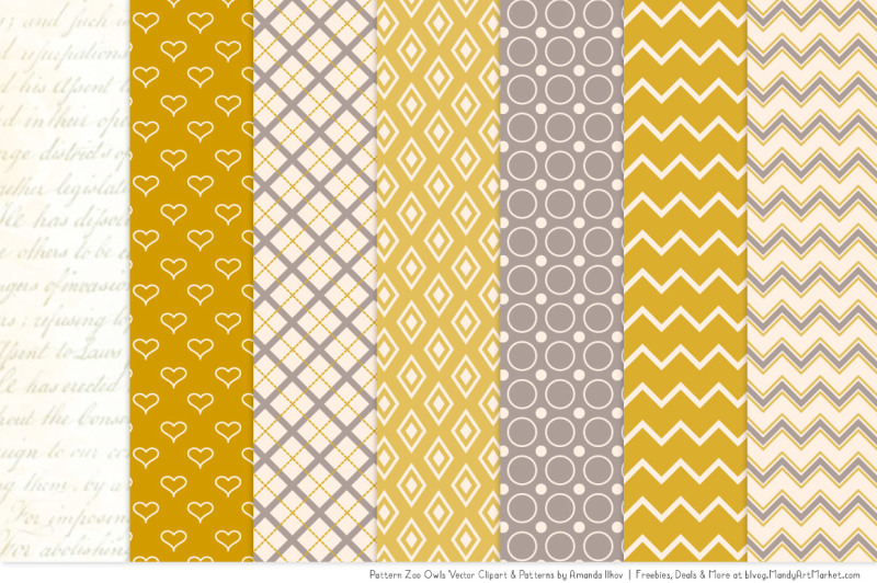 pattern-zoo-vector-owls-clipart-and-digital-papers-in-mustard