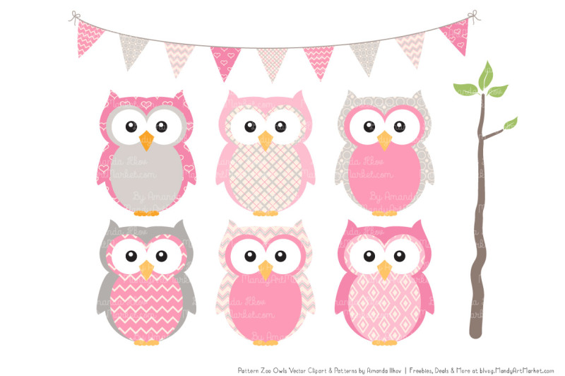 pattern-zoo-vector-owls-clipart-and-digital-papers-in-pink