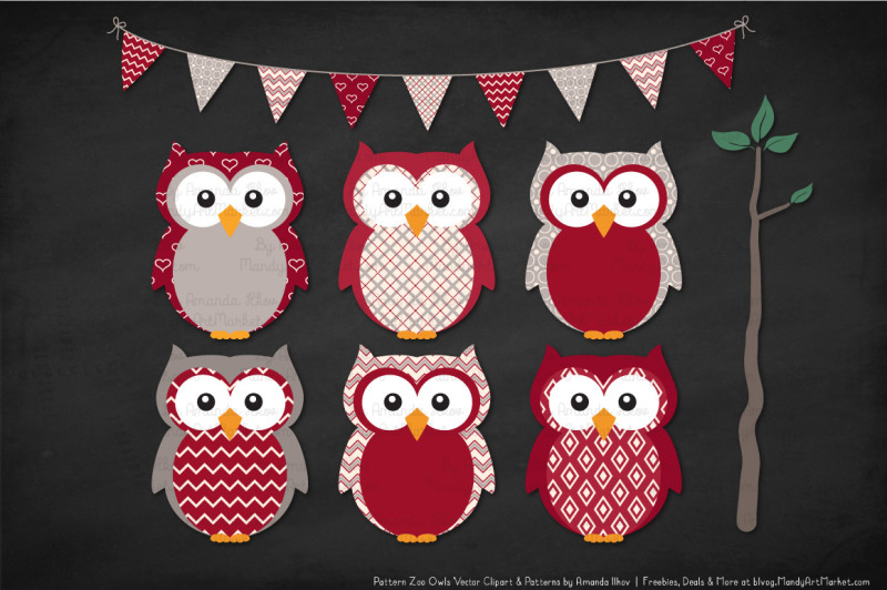 pattern-zoo-vector-owls-clipart-and-digital-papers-in-ruby